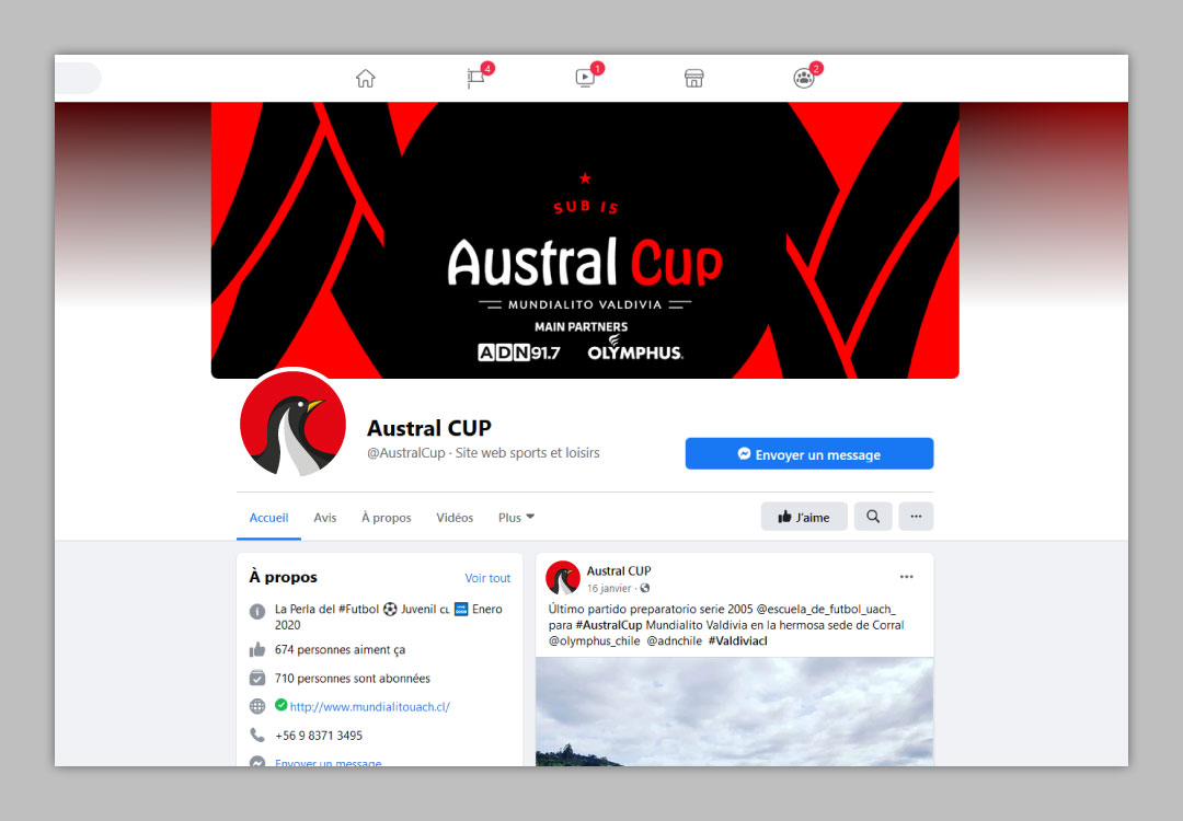 Facebook de l'Austral Cup