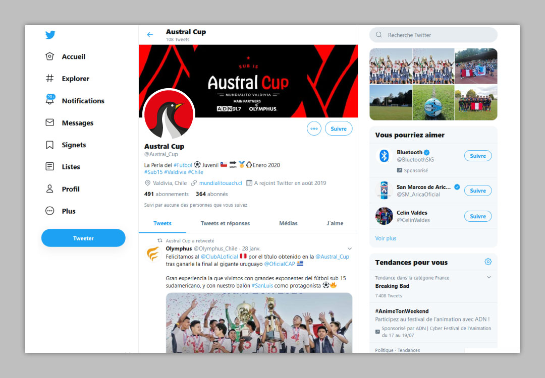 Twitter de l'Austral Cup